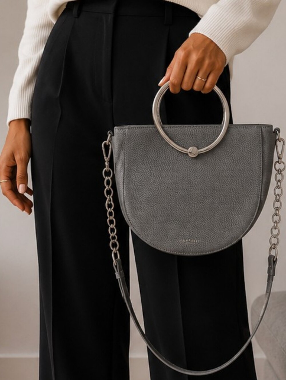 Ted Baker London Gray Pebbled Leather Ring Handle Crossbody Bag